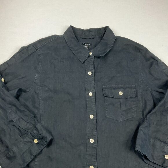 Talbots Irish Linen Button Shirt Black 3/4 Sleeve Classic Work Utility Top Large - Picture 3 of 10